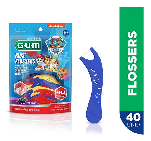 Fio Dental Infantil Com Cabo Patrulha Canina Sabor Uva 40un