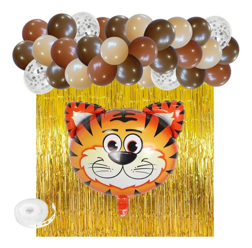 Kit Combo Animales Tigre Selva Cabeza Deco Cumpleaños