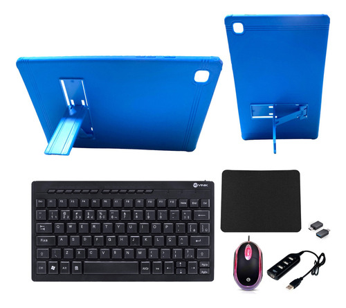 Case Azul P/ Tablet T500 T505 10.4 + Teclad Mousen Hub Otg