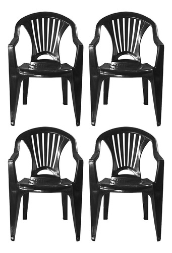 Kit 4 Cadeiras Plástica Preta Bistrô P/até 154 Kg Resistente