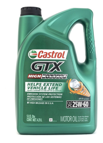 Aceite Castrol Gtx 25w60 Alto Kilometraje Garrafa 4.73 Lts