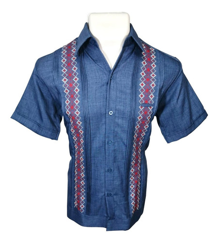 Guayabera Azul Hombre Yucateca Manga Corta Camisa Casual