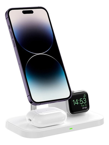 Mr. Gadgets Soporte De Carga Inalambrica 3 En 1, Estación De Carga 15w, Wireless Charger Tecnología Qi Base Cargadora Magnetica Charging Stand De Escritorio, Para iPhone/AirPods/apple Watch