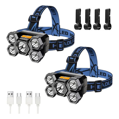 Set de 2 lámparas de cabeza recargables USB 5 LED minera 4 modos con gancho | MercadoLibre