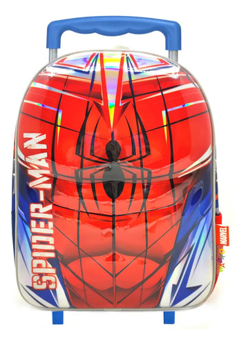 Mochila Infantil Jardin Carro Spiderman Hombre Araña 12 PuLG Color Rojo Diseño De La Tela Estampada