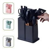 Kit Conjunto Jogo 19 Utensílios Cozinha Silicone Facas Tábua