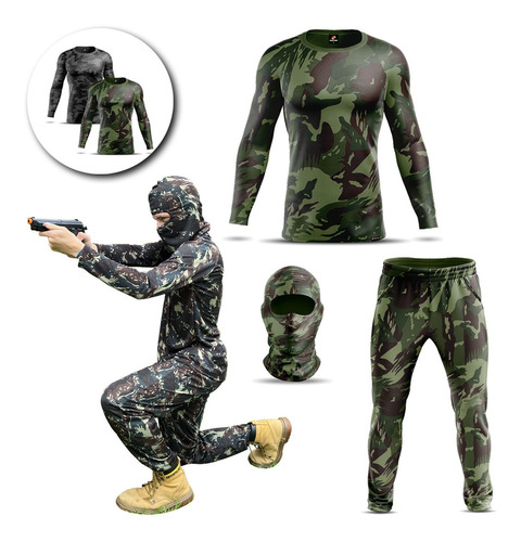 Roupa Conjunto Adulto Camuflado Touca Ninja Militar Cinza Nf