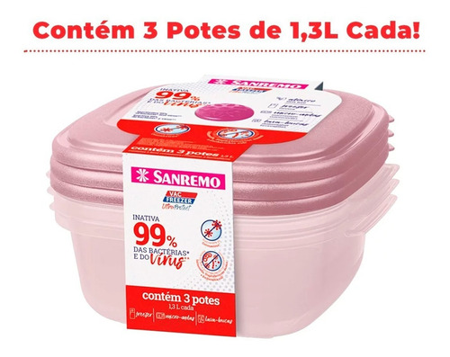 3 Potes Plástico Protect Bpa Free Inativa 99% Virus Bacteria