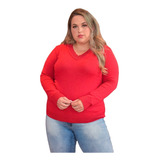  Kit 2 Blusas Feminina Suéter Decote V Plus Size Trico 