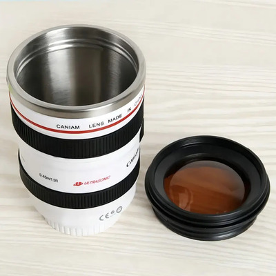 Taza En Forma De Lente De Camara Termo Con Tapa Café Color Blanco | MercadoLibre