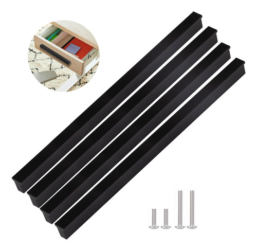 4 Pcs Cajón Tiradores Para Puerta Mailla Negro 34cm