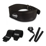Cinturón Para Pesas + Straps + Rodilleras Pack Gym Negro
