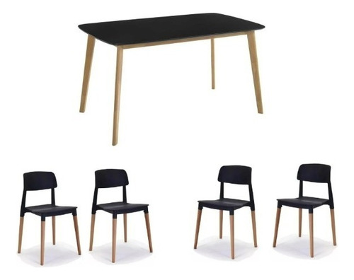 Juego Comedor Mesa Claire Madera 120 X 80 + 4 Sillas Milan Color Negro