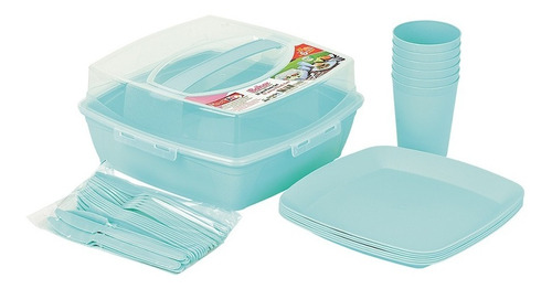 Set De Picnic Cocina Porta Platos Cubiertos Y Vasos 32 Pzs