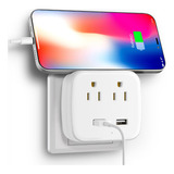 Adaptador De Pared Con 2 Puertos Usb Y 2 Tomas Blanco