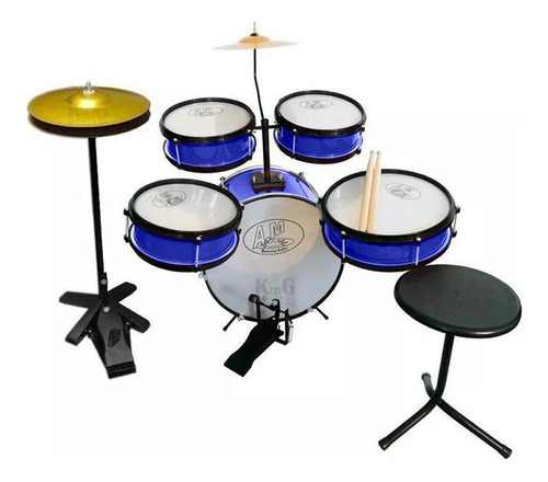 Bateria Infantil Rock Baby Azul Completa Com Chimbal E B