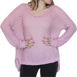 Sweater De Hilo Oversize V Manga Larga Ligero Mujer Tops