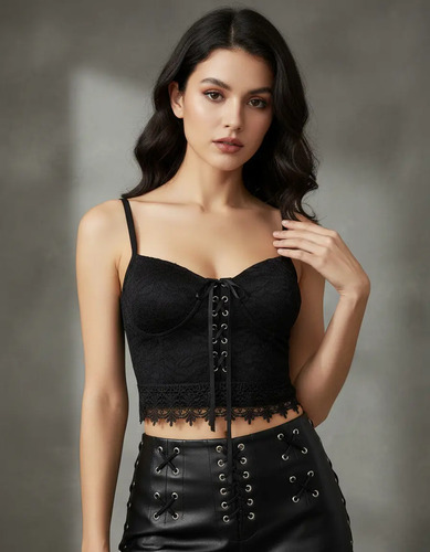 Crop Top Encaje Bustier Blusa Tipo Corset Moda Sexy Gotica