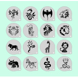 Stencil Para Pintura Infantis Kit 16 Moldes 7x7cm