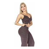 Pantalón Strech Unitalla Alto Brillo Con Crop Top Fiesta