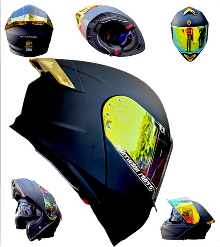 Casco Moto Kov Thunder Negro Oro Certificado Lentes Abatible