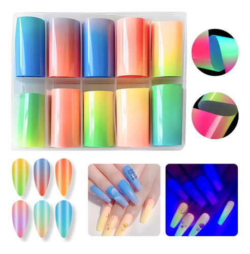 10 Papel Foil Degrade Color Pastel Para Decoración De Uñas