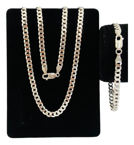 Conjunto Corrente E Pulseira Prata Masculina Grumet 5mm 70cm