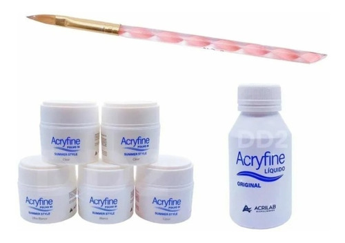 Kit Acryfine Polímeros +monomeros +pincel Uñas Esculpidas