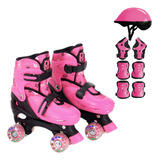 Patins Infantil Feminino Menina Rosa Quad Roller C/ Proteção