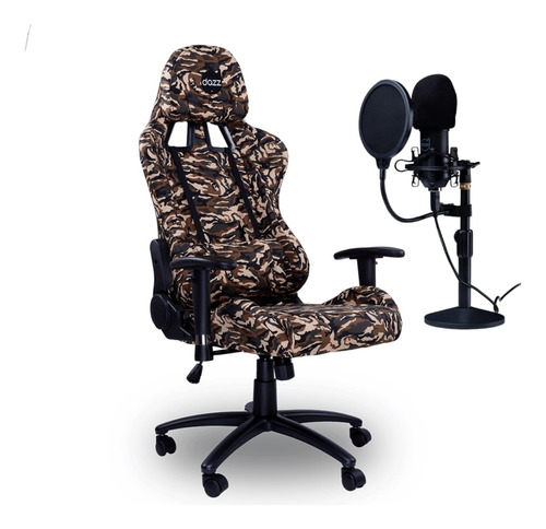 Kit Pro Gamer Cadeira Camuflada E Microfone Broadcast Dazz