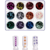 Mongtaydep 12 Colores Cruz Estrella De Uñas Brillo Lentejuel