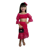 Conjunto Infantil Menina Cropped E Saia Tule Mini Diva Natal