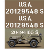 Calcomanías Jeep Willys, Rotulado Numeros Laterales + Usa