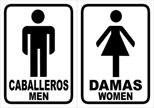 Cartel Baños Damas Caballeros Combo Pack 11x14 Cm 