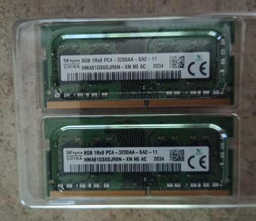 2 Tarjetas Ram Sk Hynix, 8gb Cada Una, 3200 Aa, Para Laptop