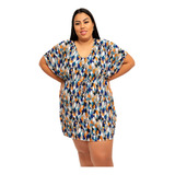 Saída De Praia De Banho Plus Size Estampada Com Regulagem 