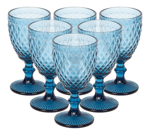 Set 6 Copas De Vidrio 300ml Cóctel Vino Vintage Cristal Color Estilo Diamenteazul