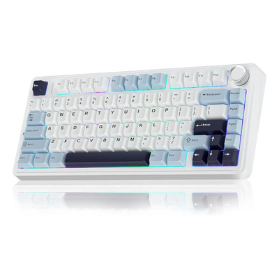 Aula F75 Gasket Teclado Mecánico, 75% Teclado Gaming Inalámbrico con Acolchado de Cinco Capas&Pomo, Bluetooth\u002FUSB-C Teclado Personalizado (Glacial Blue) | Meses sin interés