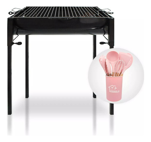 Asador De Carbon Parrilla Portatil + Kit De Utensilios 