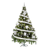 Arbol Navidad Tronador De Lujo 2,10mt + Kit 60 Adornos Plata