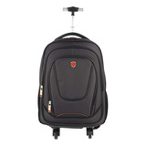 Mochila Executiva Masculina Notebook Com Rodas Santino Cor Preto-logo-vermelho Desenho Do Tecido Liso