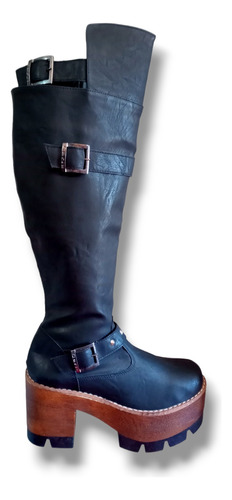 Bota Invierno Bucanera Larga Negra Mujer Plataforma 35 Y 40