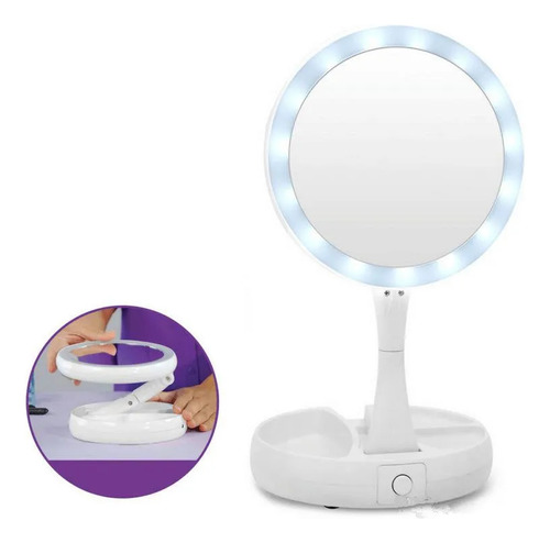 Espejo Maquillaje Portatil Con Luz Led 3 Niveles De Luz Mesa