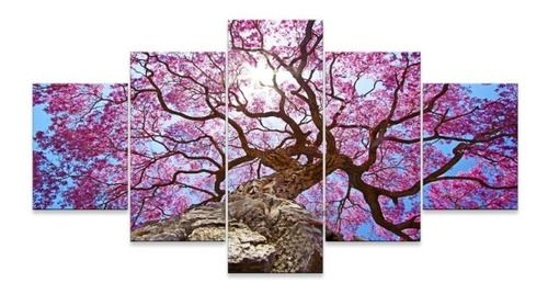 Quadro Arvore Rosa Cerejeira Linda 5 Peças Mosaico Mdf 6mm