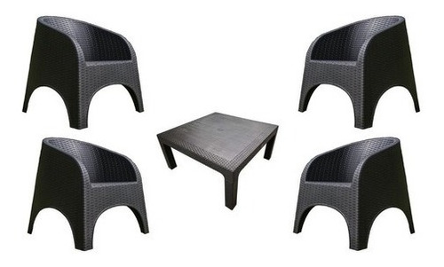 Sillones Simil Ratan Alejo Jardín + Mesa Ratona 70x70 Pack 4