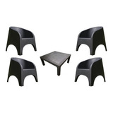 Sillones Simil Ratan Alejo Jardín + Mesa Ratona 70x70 Pack 4