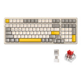 Free Wolf Teclado Mecánico Español Inalámbrico Bluetooth Wifi K96 Teclado Intercambio En Caliente, Eje Rojo Blanco/gris