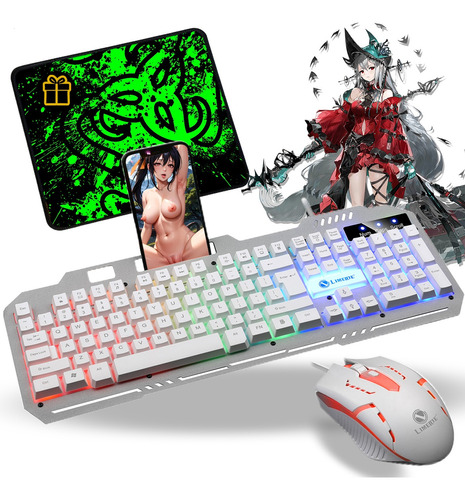 Kit Teclado Y Mouse Gamer Para Laptop Con Alfombrilla Ratón