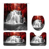 4 Piece Black And Red Waterfall Shower Curtain Sets Wit...