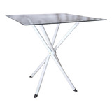 Mesa Italy Quadrada 90cm Jantar Vidro Suporte Palito Metal